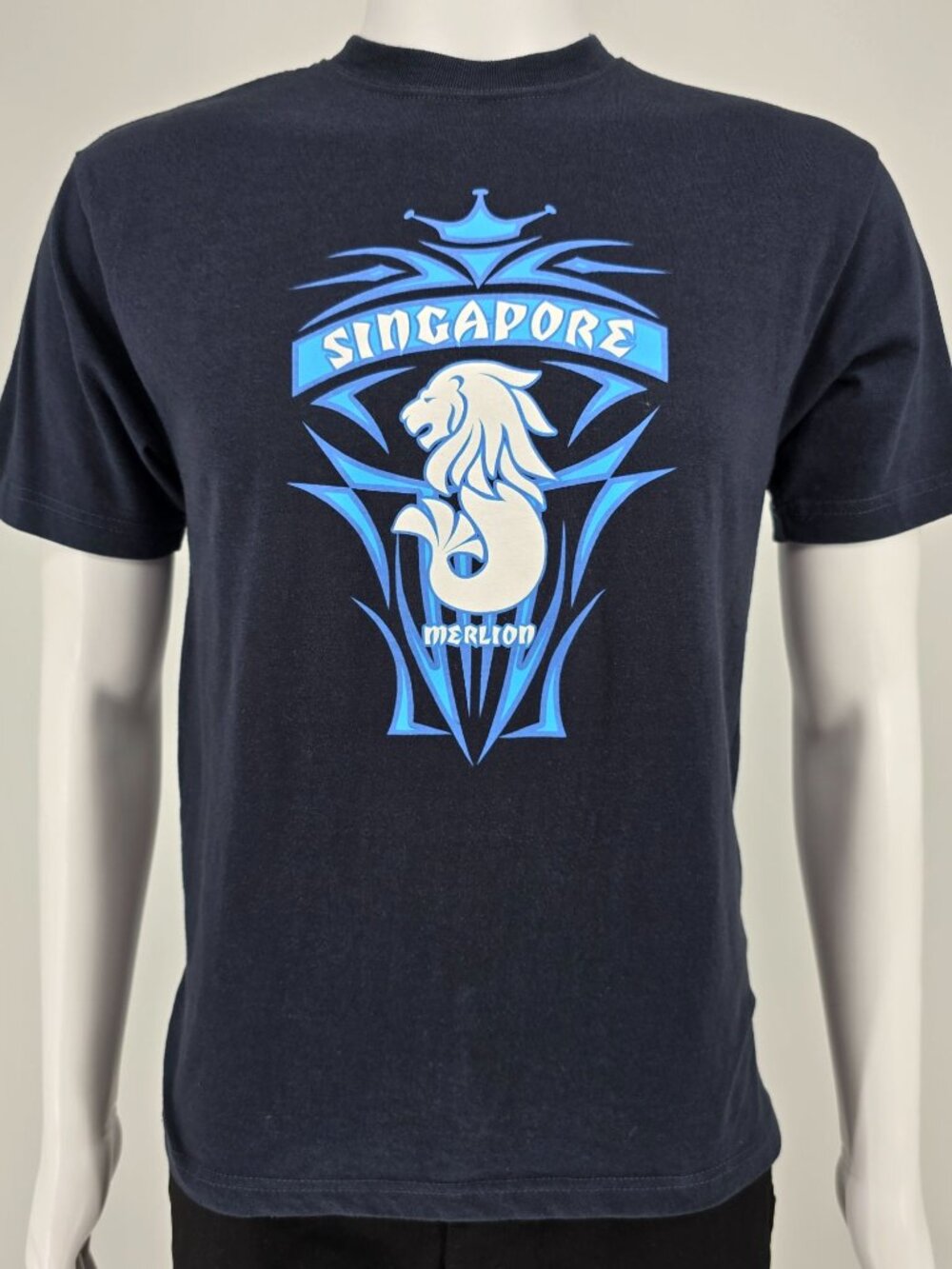 Vintage Y2K Guardian Angel Singapore Merlion Navy Blue Souvenir T-Shirt (M)